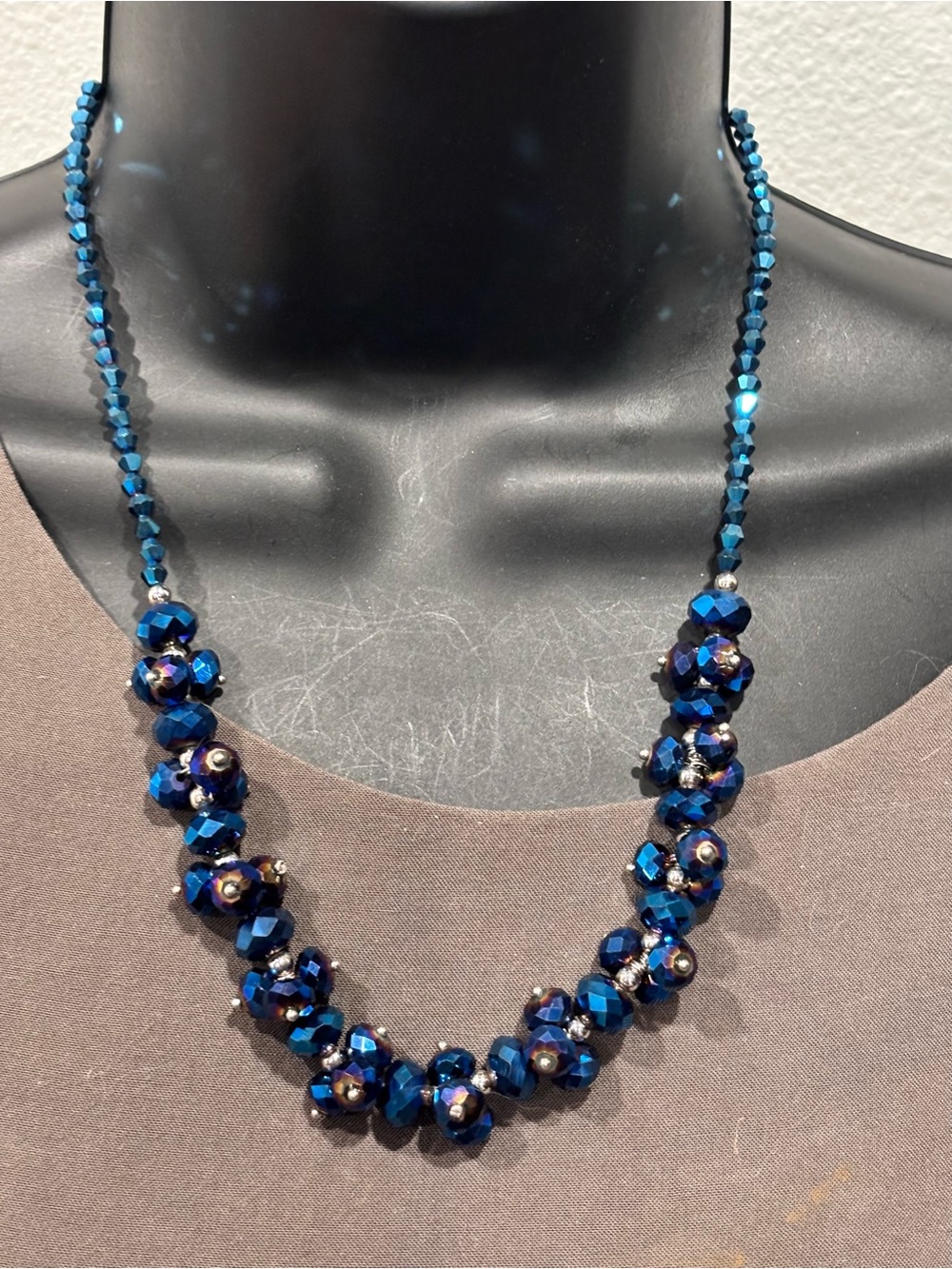 Blue Faceted Bead Necklace with Metallic Accents - Women Jewelry